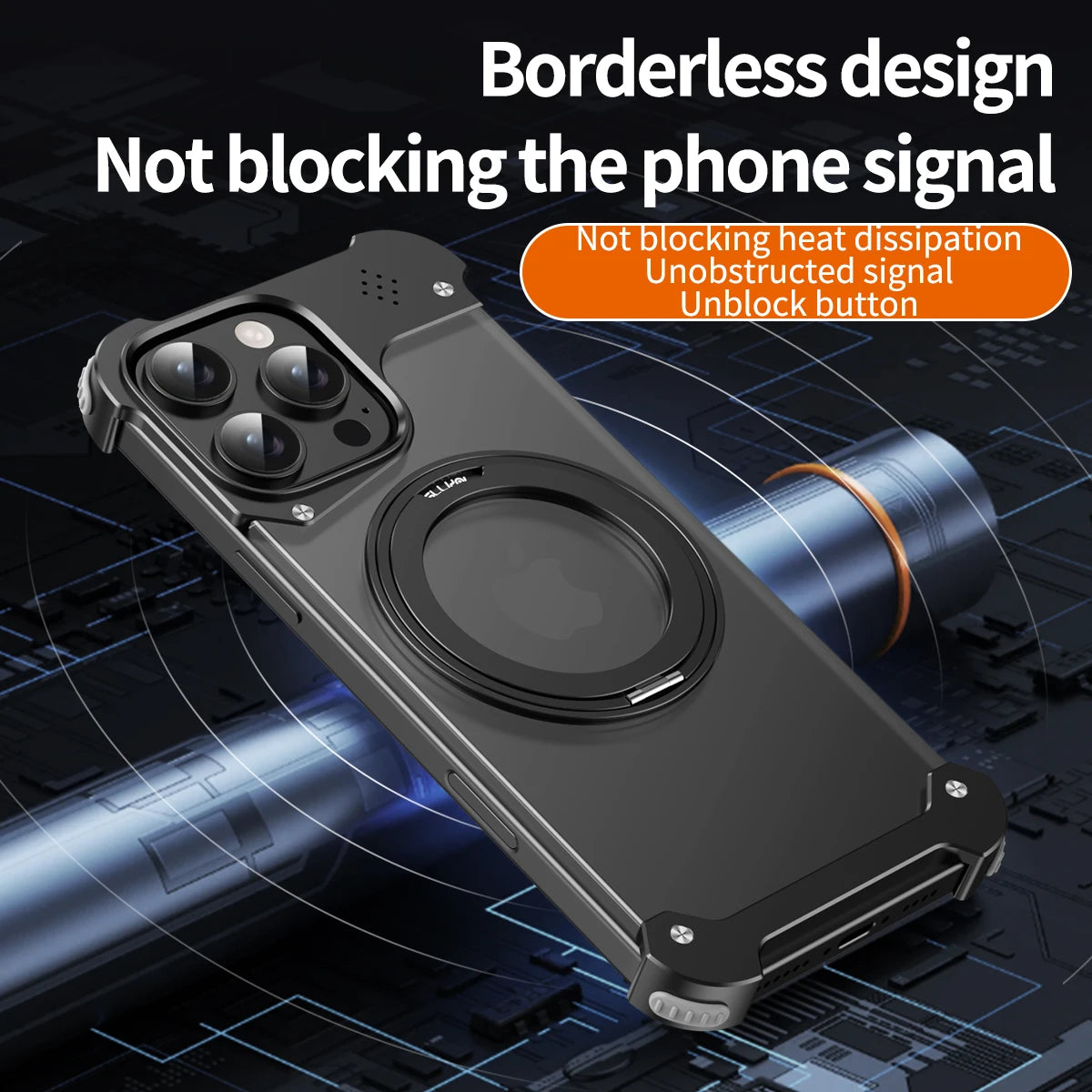 Clear Non-Slip Frameless Aluminum Case with Stand and Wireless Charging - Skycover