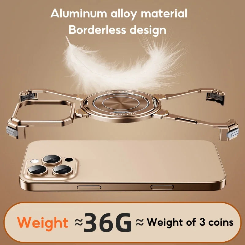 Metal Phone Case for iPhone 15 16 Pro Max Magsafe Bezel-Level Cover with Rotating Holder - Sky-cover