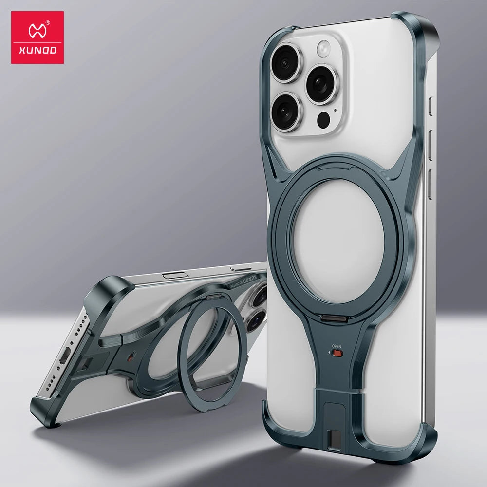Aluminum Alloy Protective Case for iPhone 16 Pro 16 15 Pro Max with 360 Degree Rotating Magnetic Holder for Wireless Charging - Sky-cover