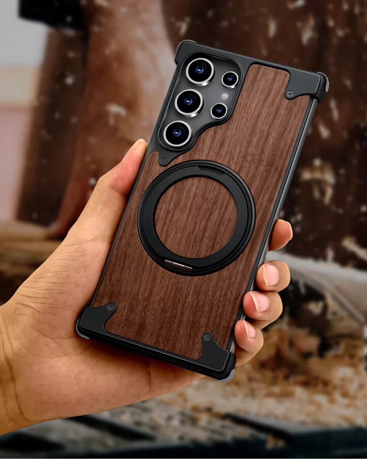 Solid Wood Phone Case for Samsung Galaxy S24 Ultra With Magsafe 360° Rotation Kickstand Frameless Design Protective Shells - Sky-cover