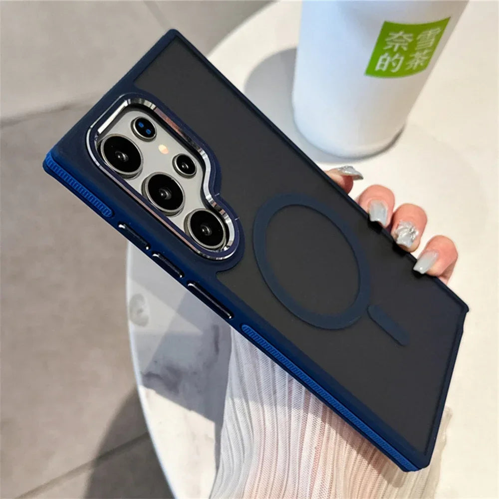 Luxury Matte Magnetic Case For Samsung Galaxy S24 S22 S23 S25 Ultra Plus S23FE S24FE Magsafe Wireless Charging Shockproof Cover - Sky-cover