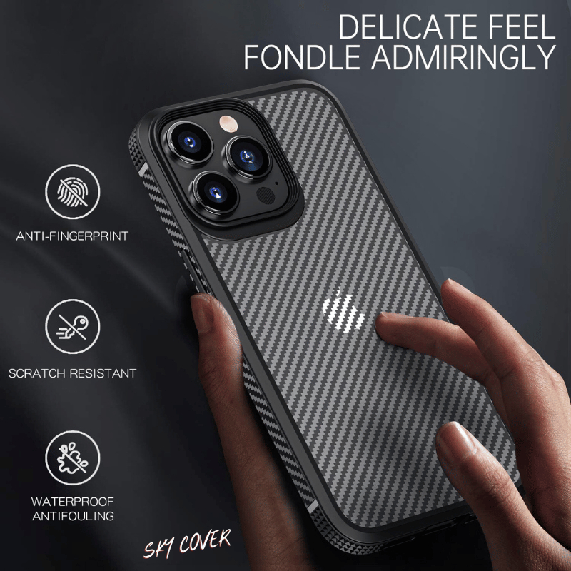 Anti-fall Simplicity Carbon Brazing Texture TPU Silicone Fitted - Sky-cover