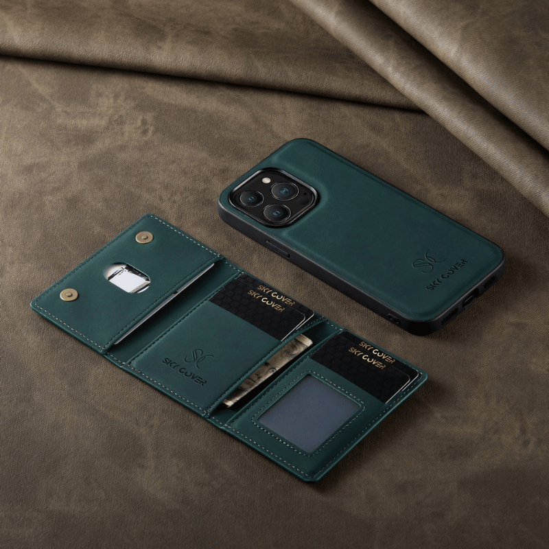 Luxury Leather Wallet Cover Detachable Case with Card Holder compatible with MagSafe wireless charging - Sky-cover