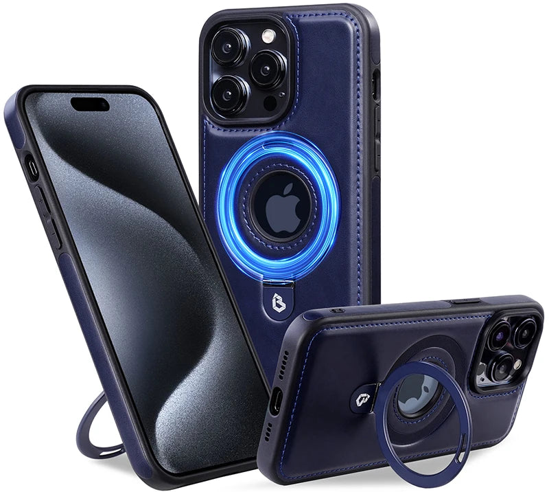 Leather Case Compatible with MagSafe wireless charging - Blue / for iphone 15 pro max - Sky-cover