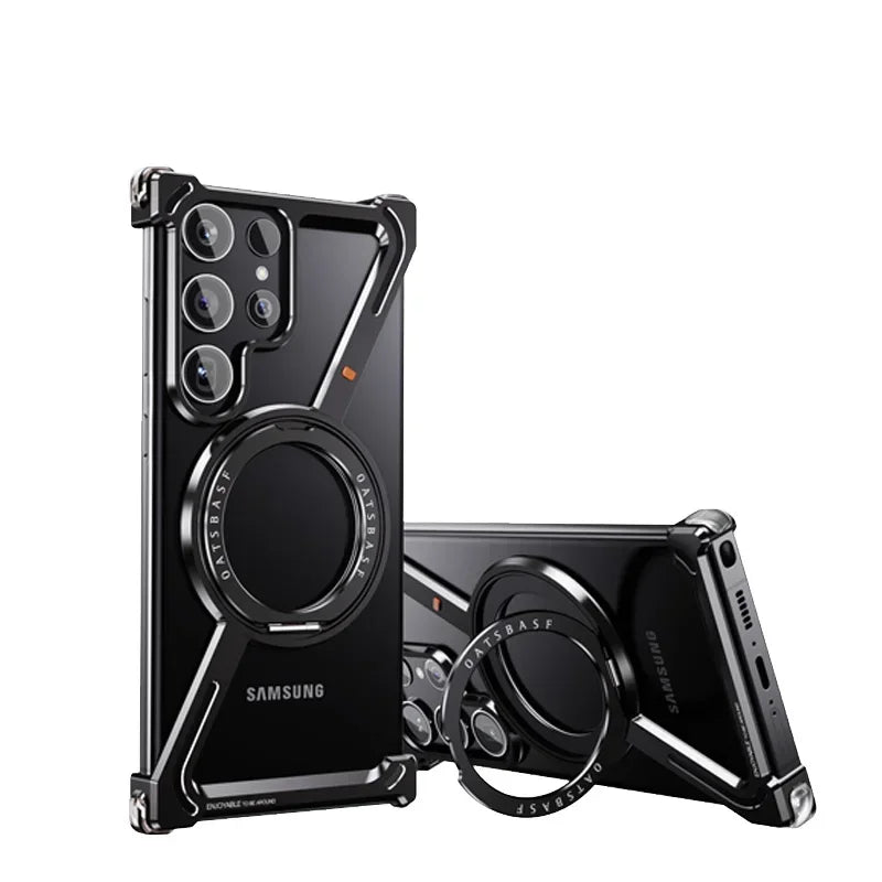 Aluminum Alloy Frameless Magnetic Phone Case For Samsung Galaxy - black / For Galaxy S24 Ultra - Sky-cover