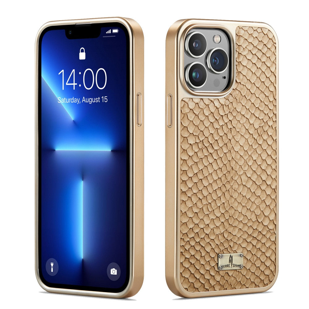 Shockproof 3D soft PU leather for iPhone 15 series - Gold / for iphone 15 pro max - Sky-cover