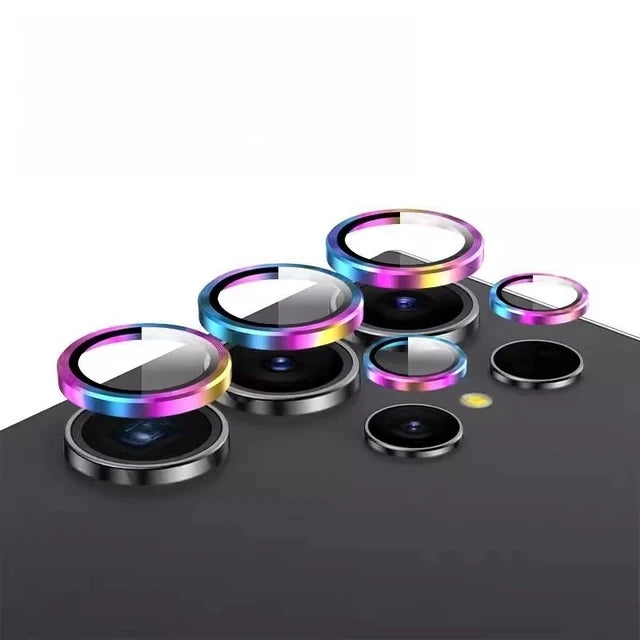 Metal Camera Ring for Samsung Galaxy S24 Ultra S23 FE Plus S24+ S22 S25 Ultra Tempered Glass Rear Camera Lens Protector Cover Case - Sky-cover
