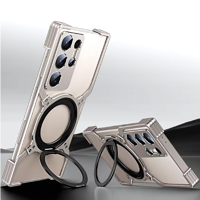 Samsung S24 Ultra Metal Case with 360 Degree Rotating Holder & Magnetic Charging - GRAY / For Samsung S24 Ultra - Sky-cover