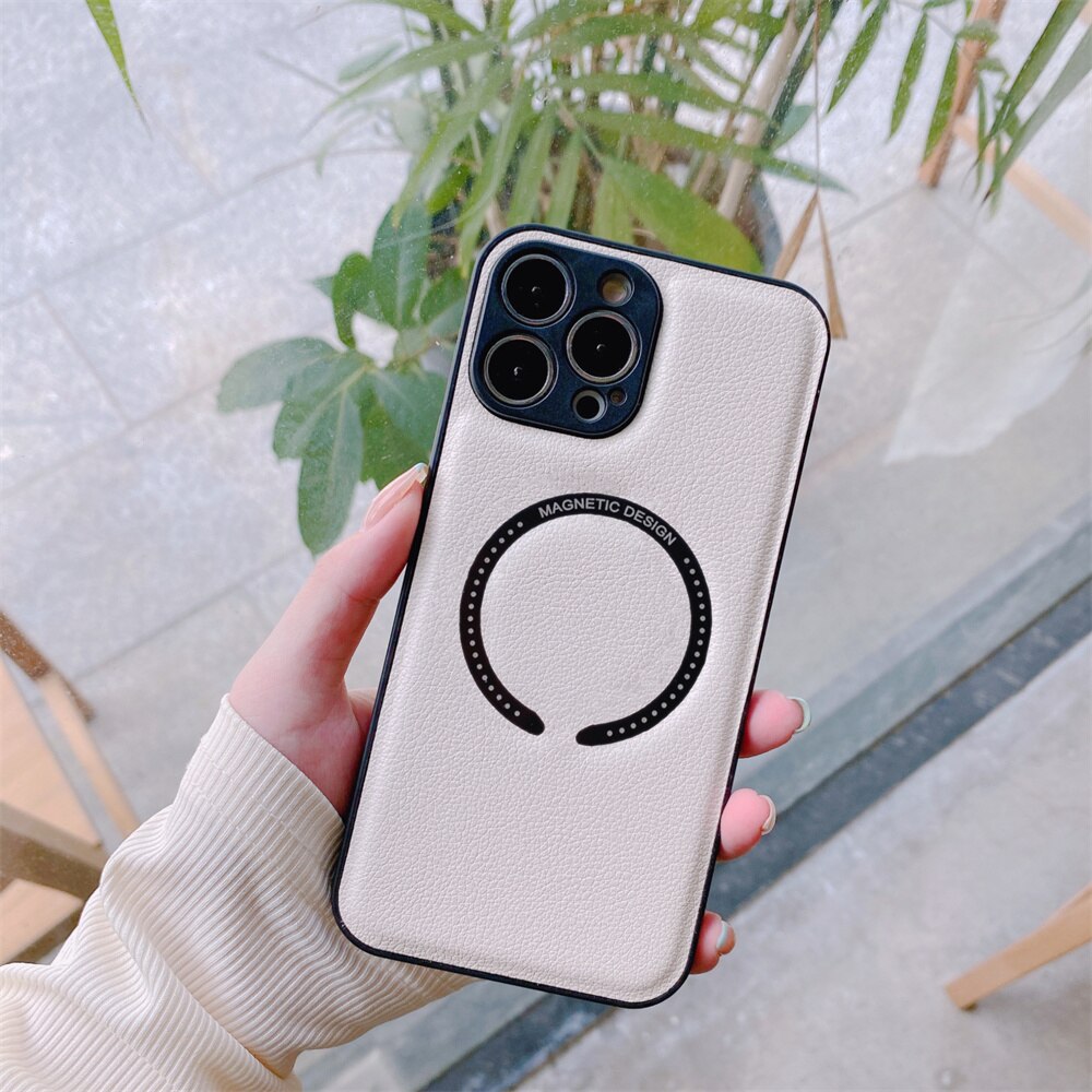 Luxury Magnetic Leather for Magsafe Wireless Charging case - White / For iPhone 14 - Sky-cover