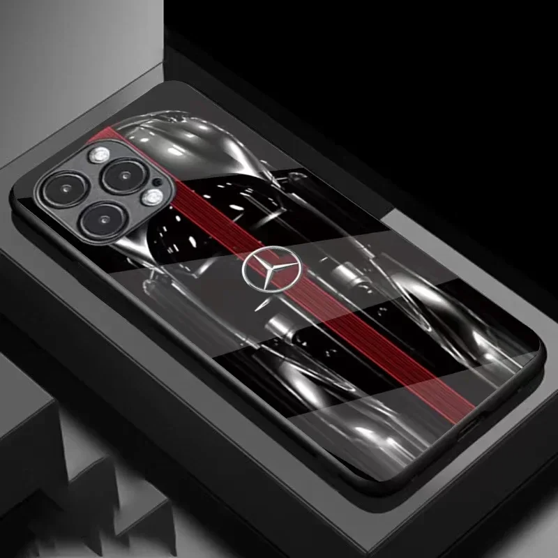 Mercedes Benz Luxury Black Phone Case For iPhone 15 14 13 12 11 Pro Max Back Glass - sky cover