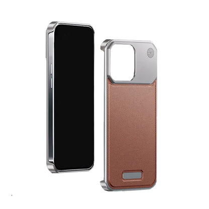 Luxury Metal Leather Phone Case For iPhone 15 14 13 Pro Max Aluminum Magnetic Phone Cover