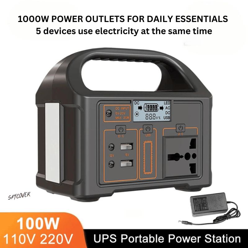 Solar Generator Outdoor Power for Camping and Travel - 100W 24000mAh Power Bank 220V/110V - Sky-cover