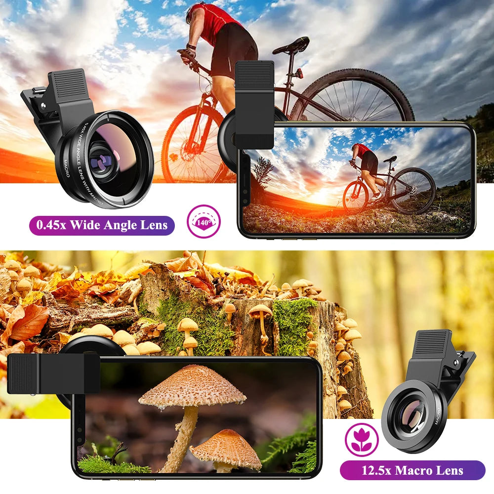 APEXEL 12.5x Macro & 0.45x Wide Angle Lens for iPhone, Samsung & More - Black - Sky-cover