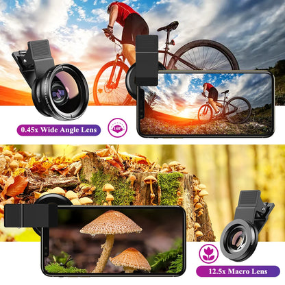 APEXEL 12.5x Macro & 0.45x Wide Angle Lens for iPhone, Samsung & More - Black - Sky-cover