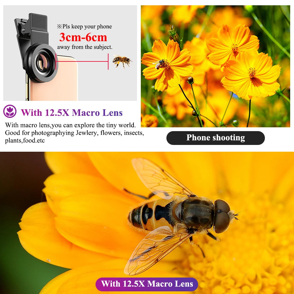 APEXEL 12.5x Macro & 0.45x Wide Angle Lens for iPhone, Samsung & More - Black - Sky-cover