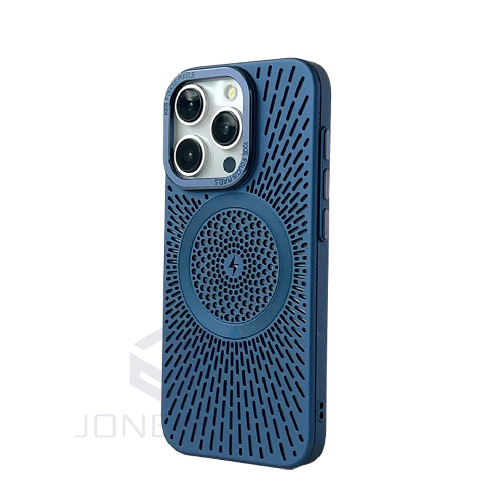 Luxury Heat Dissipation Hollow Case For iPhone 15 14 13 12 Pro Max - Blue / For iPhone 15 Pro Max - Sky-cover