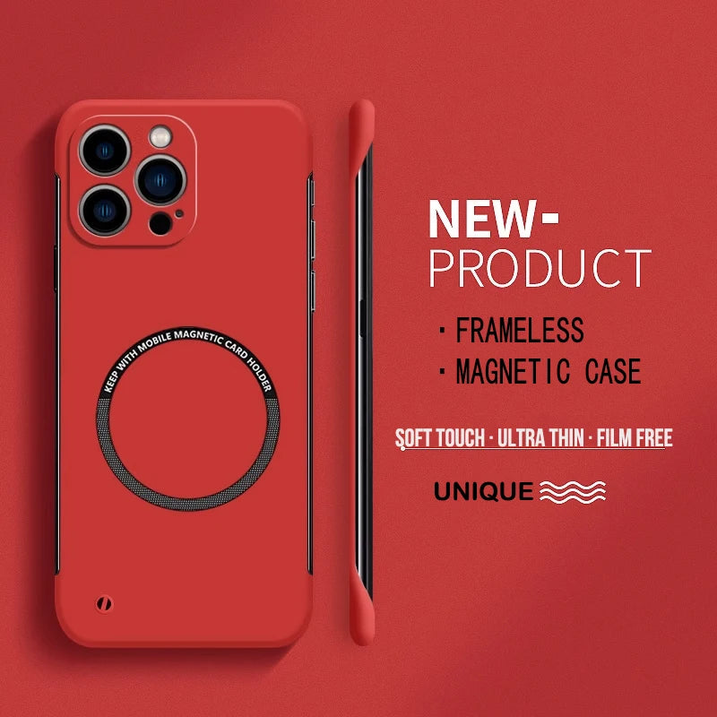 Ultra Slim Magnetic PC Hard Frameless Phone Case - Red / for iPhone 15 Pro Max - Sky-cover