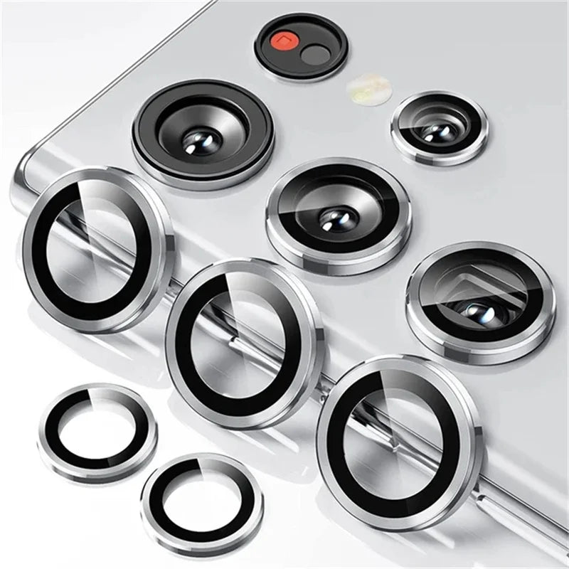 Metal Camera Ring for Samsung Galaxy S24 Ultra S23 FE Plus S24+ S22 S25 Ultra Tempered Glass Rear Camera Lens Protector Cover Case - Sky-cover