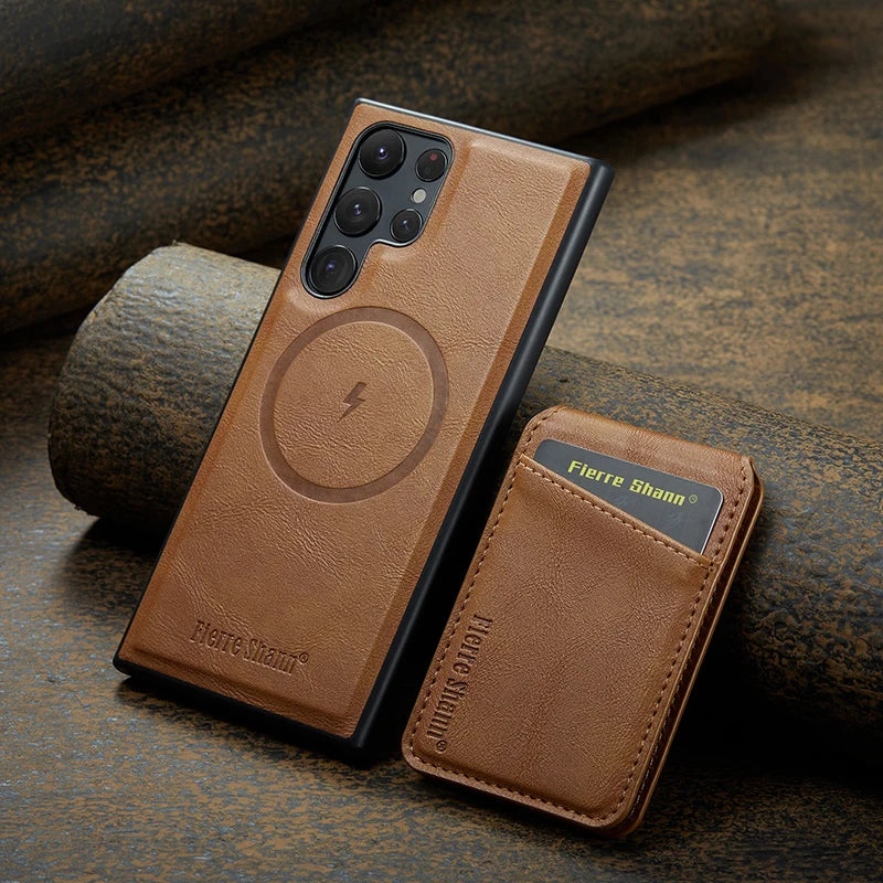 Leather Magnetic Phone Cover For Samsung Galaxy S22 S24 S23 Ultra FE Case With Magsafe - Brown / For Galaxy S24 Ultra - Sky-cover