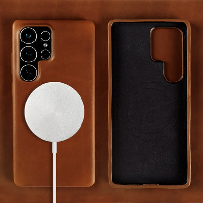 Genuine Leather Magnetic Case for Samsung Galaxy S25 / S24 Series – MagSafe Compatible, Full Coverage - Sky-cover