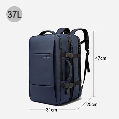 BANGE Travel Backpack Men Business Backpack School Expandable USB Bag Large Capacity 17.3 Laptop Waterproof Fashion Backpack - Blue 37L - Sky-cover