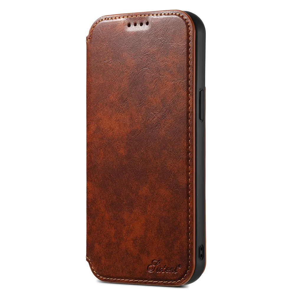 Leather Magnetic Kickstand Case with Card Storage – Dual-Layer Full Coverage for iPhone - Sky-cover