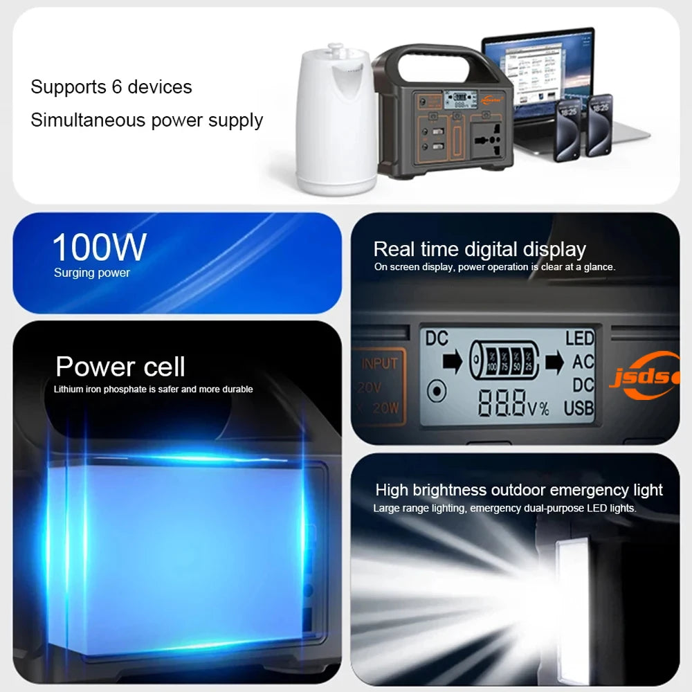 Solar Generator Outdoor Power for Camping and Travel - 100W 24000mAh Power Bank 220V/110V - Sky-cover