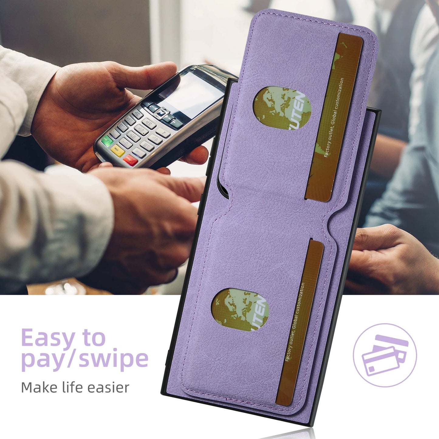 SUTENI Leather Wallet Card Holder Phone Cases For Samsung Galaxy S24 S23 Ultra S22 Plus Note20 - Sky-cover