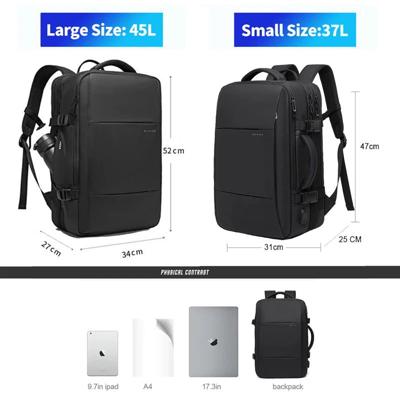 BANGE Travel Backpack Men Business Backpack School Expandable USB Bag Large Capacity 17.3 Laptop Waterproof Fashion Backpack - Sky-cover