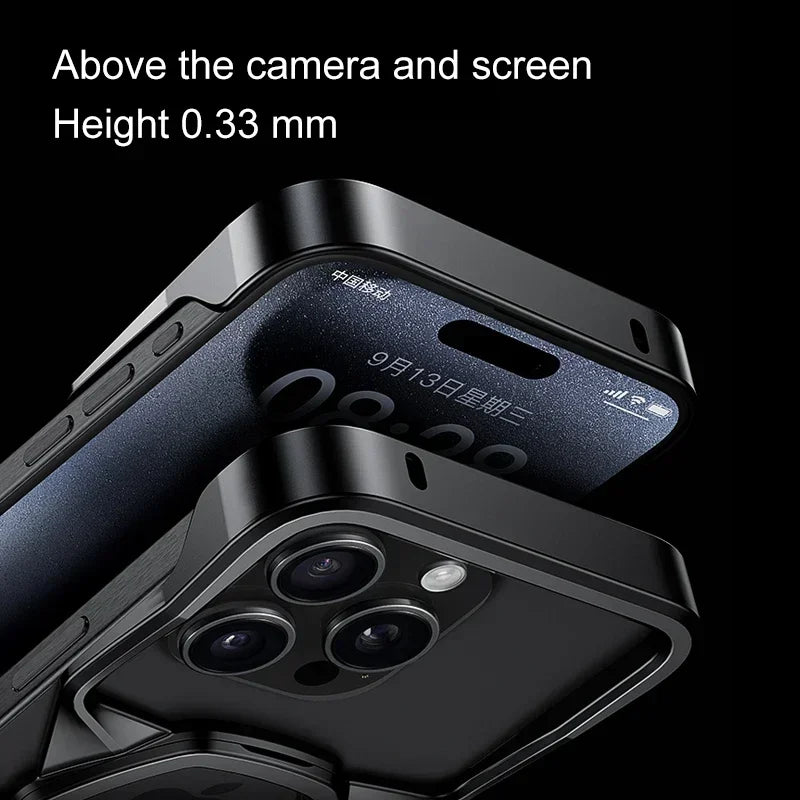 Luxury Aluminum Alloy Shockproof Magnetic Phone Case for iPhone 14 15 Pro Max with Magsafe Metal Holder - SKYCOVER