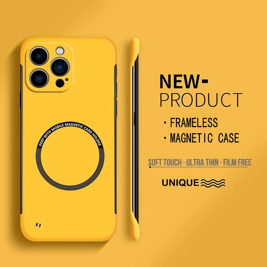 Ultra Slim Magnetic PC Hard Frameless Phone Case - Yellow / for iPhone 15 Pro Max - Sky-cover