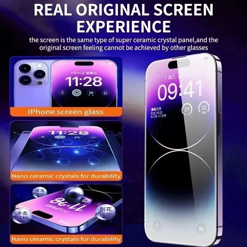 Oleophobic Coating Dust Free Easy Installation Screen Protector For iPhone 14 11 13 12 15 Pro Max Mini XS X XR 17 16 Plus Glass - Sky-cover