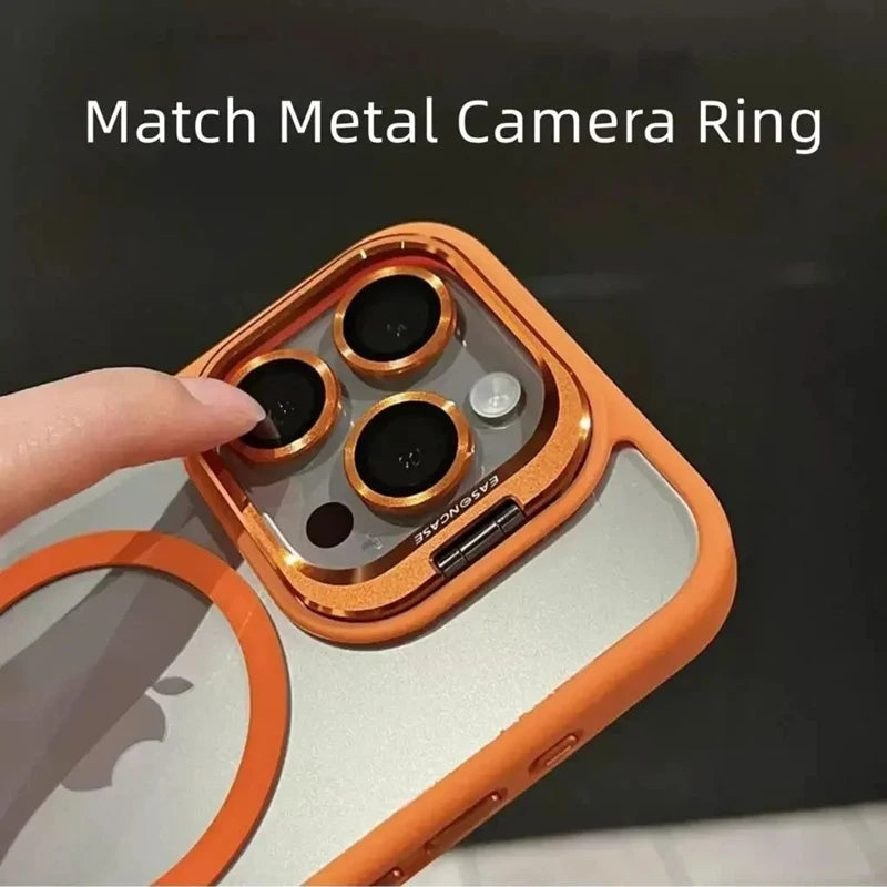 Luxury Magnetic IPhone Magsafe Case with Holder and Glass Lens Protector