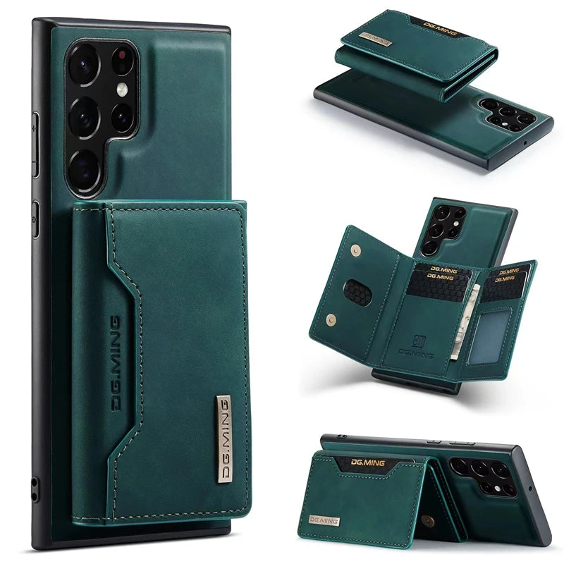 M2 for Samsung S24 Ultra Magnetic Suction Card Holder Protective Leather Case S23 Ultra Two-in-one Split Mobile Phone Case - Sky-cover