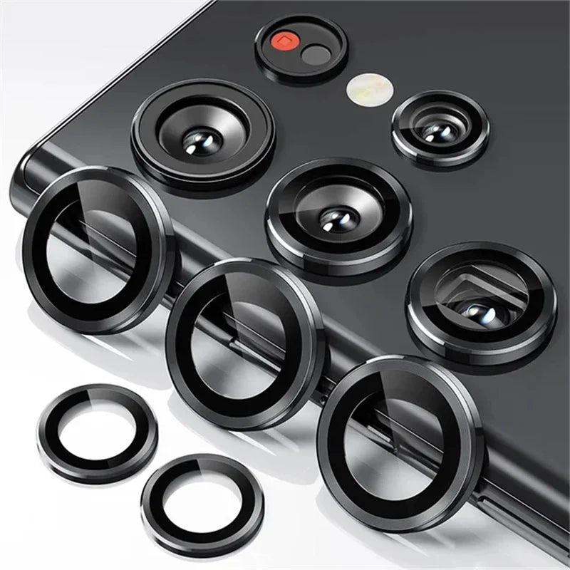 Metal Camera Ring for Samsung Galaxy S24 Ultra S23 FE Plus S24+ S22 S25 Ultra Tempered Glass Rear Camera Lens Protector Cover Case - Sky-cover