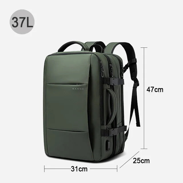 BANGE Travel Backpack Men Business Backpack School Expandable USB Bag Large Capacity 17.3 Laptop Waterproof Fashion Backpack - Green 37L - Sky-cover