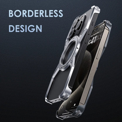 Aluminum Alloy Rimless Magnetic Stand Phone Case For iPhone 15 14 13 16 series Detachable Metal Magsafe Cooling Shockproof Cover - SKYCOVER