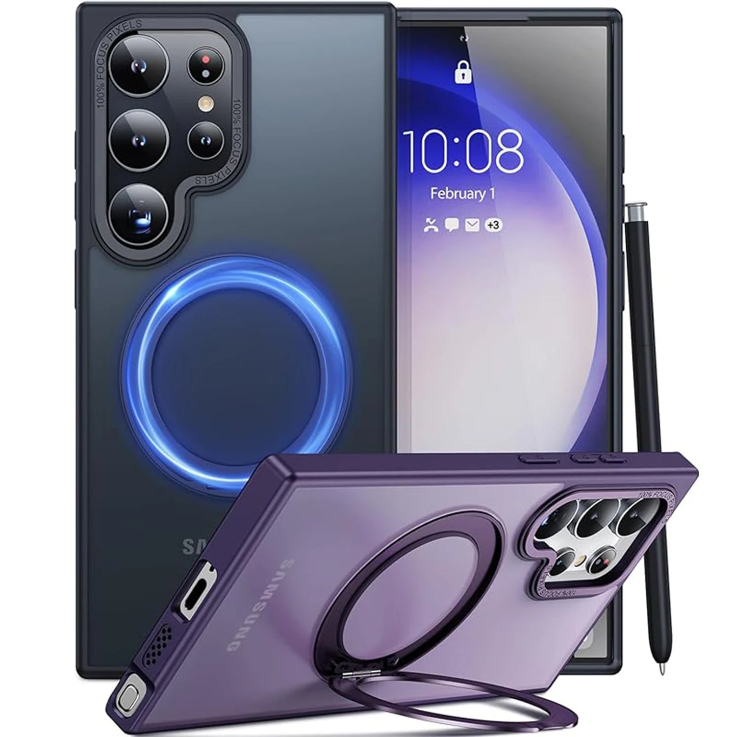 Magsafe Shockproof Magnetic Holder Cases for Samsung S24 S23 S22 Ultra Plus - Purple / For S24 ULtra - Sky-cover