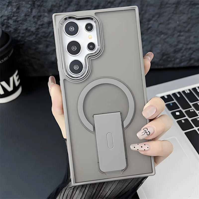 Matte for Magsafe Magnetic Phone Holder Bumper Case for Samsung Galaxy S24 S23 Ultra Plus Wireless Charge Shockrpoof Back Cover - Sky-cover