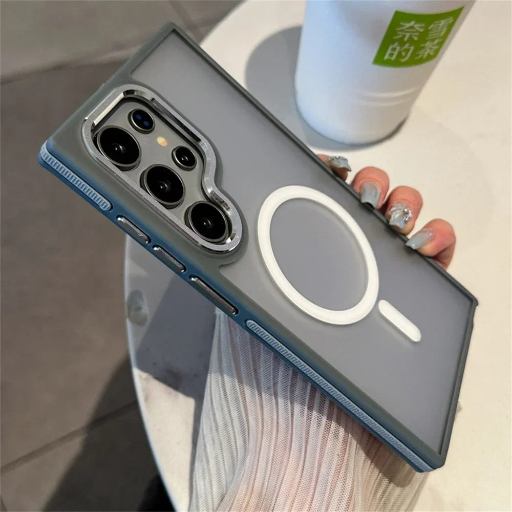 Luxury Matte Magnetic Case For Samsung Galaxy S24 S22 S23 S25 Ultra Plus S23FE S24FE Magsafe Wireless Charging Shockproof Cover - Sky-cover