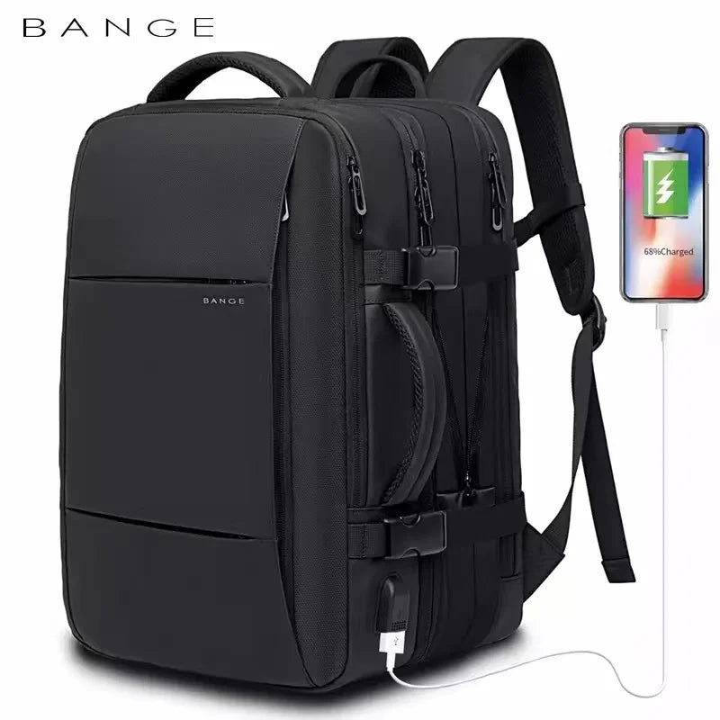 BANGE Travel Backpack Men Business Backpack School Expandable USB Bag Large Capacity 17.3 Laptop Waterproof Fashion Backpack - Sky-cover