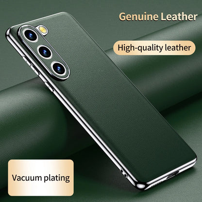 Genuine Cowhide Leather Phone Case for Samsung Galaxy S24 S23 Ultra S22 Plus S21 FE Note 20 Plating Shockproof Protector Cover - Orange / For Galaxy S24 Ultra - Sky-cover