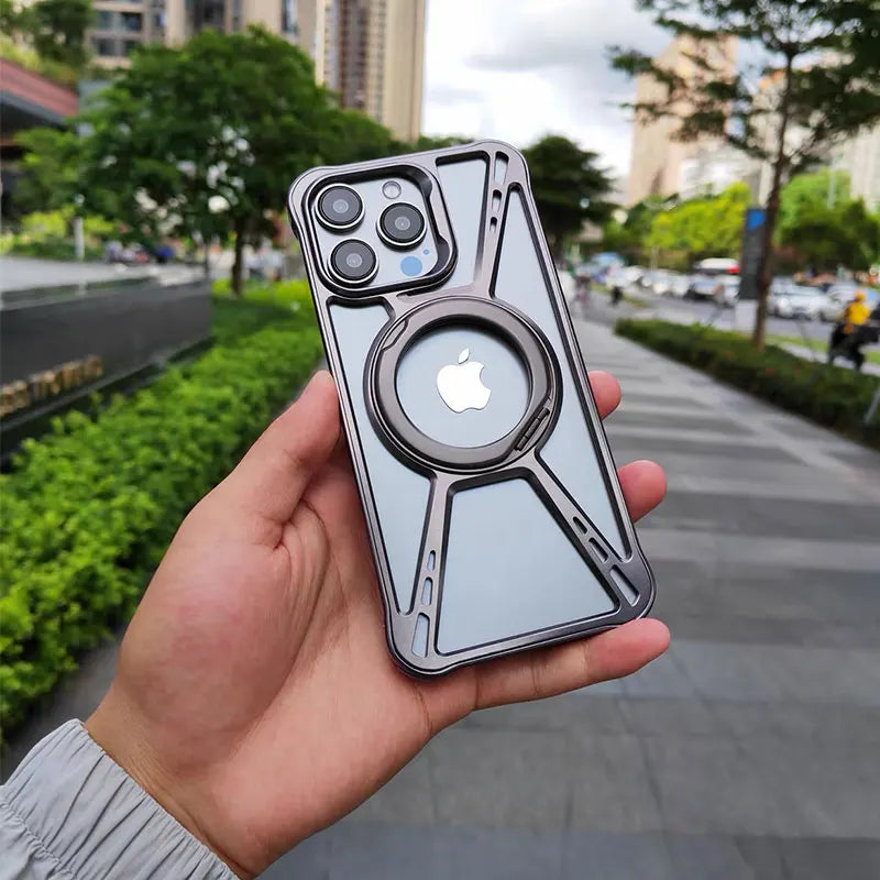 Aluminum Alloy Magnetic Case Cover for iPhpne 16 15 14 Pro max with Invisible Metal Holder - Sky-cover