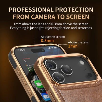 Luxury Leather Flip Phone Case with Slim Metal Holder for iPhone - Sky-cover