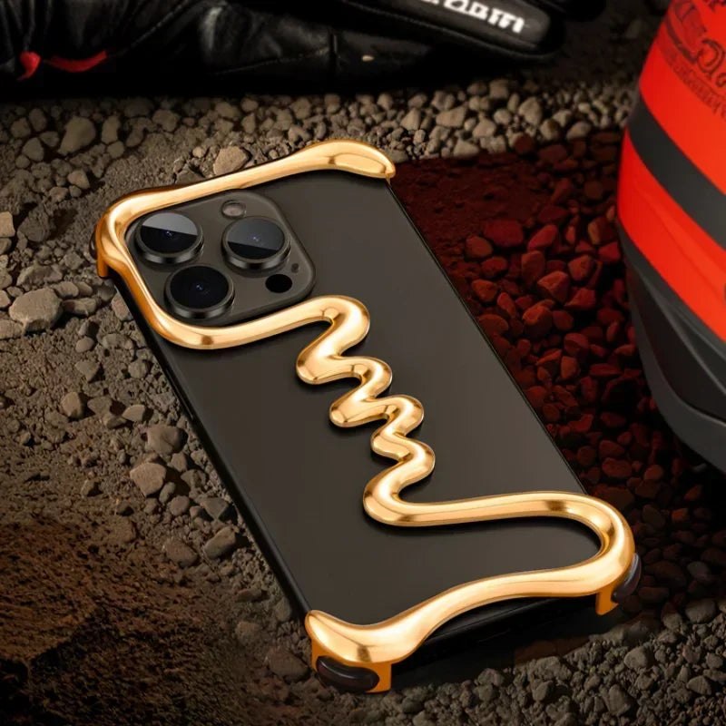 Luxury Gold Metal Frameless Phone Case for iPhone 15 14 Pro Max - Sky-cover