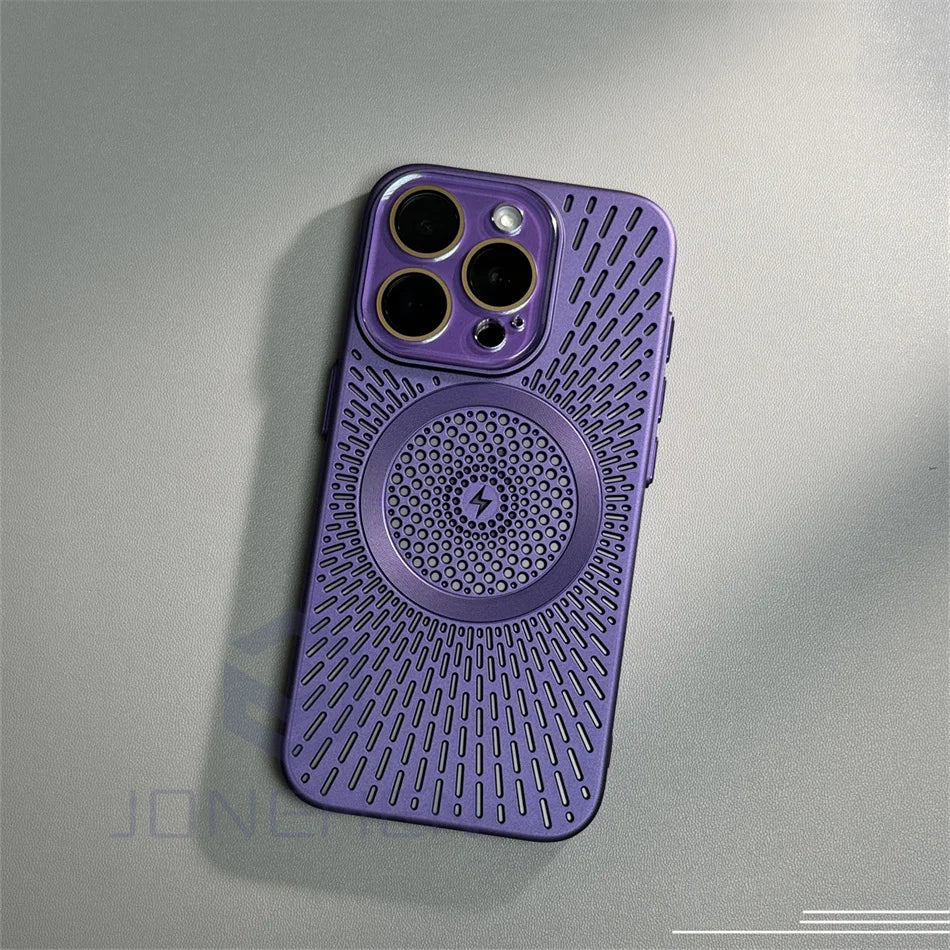 Magsafe Ultra Slim Heat Dissipation Mesh Case for iPhone 12 13 14 15 Pro Max 15 Pro Hollow Lens Protective Cover - Purple / For iPhone 15 Pro Max - Sky-cover