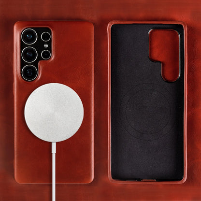 Genuine Leather Magnetic Case for Samsung Galaxy S25 / S24 Series – MagSafe Compatible, Full Coverage - Sky-cover