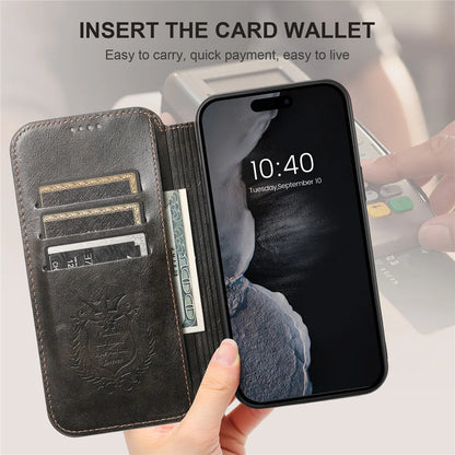 Leather Magnetic Kickstand Case with Card Storage – Dual-Layer Full Coverage for iPhone - Sky-cover