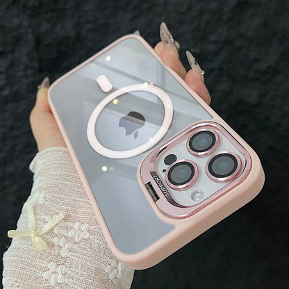 Luxury Magnetic IPhone Magsafe Case with Holder and Glass Lens Protector