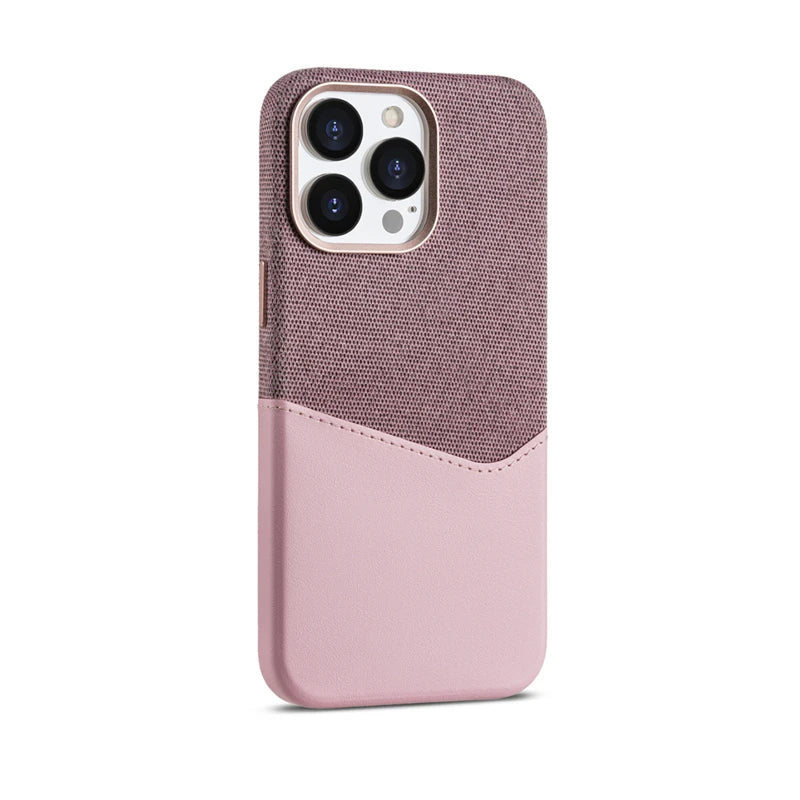 Leather Case with MagSafe Card Holder for iPhone 16 15 14 13 12 Pro Max with Wireless Charger Lens Metal Alloy Cover Color Block - Sky-cover